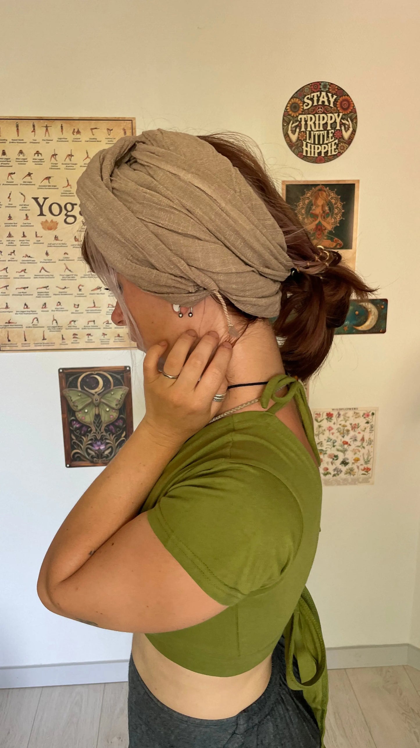 Foulard beige 100% coton avec franges Yogiâme
