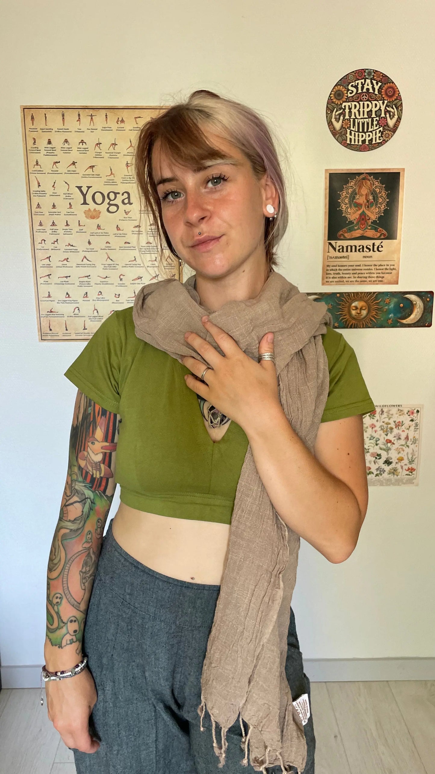 Foulard beige 100% coton avec franges Yogiâme
