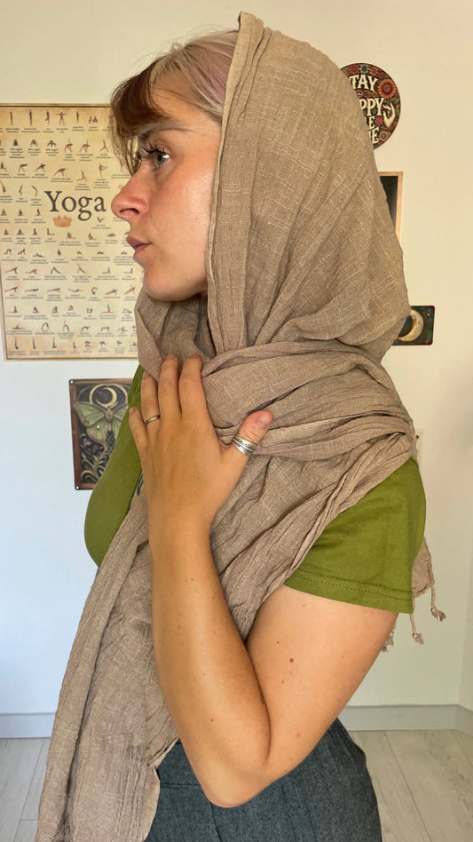 Foulard beige 100% coton avec franges Yogiâme